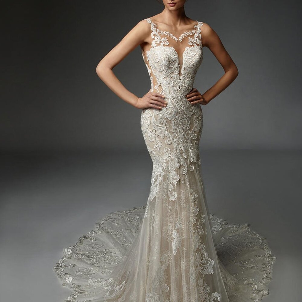 Elysee Wedding Dress, Style Danielle, Size 10, Ivory & Nude